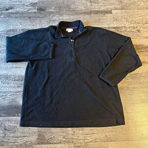 L.L. Bean Mens Black Fleece 1/4 Zip Mock Neck Pullover Sweater Solid